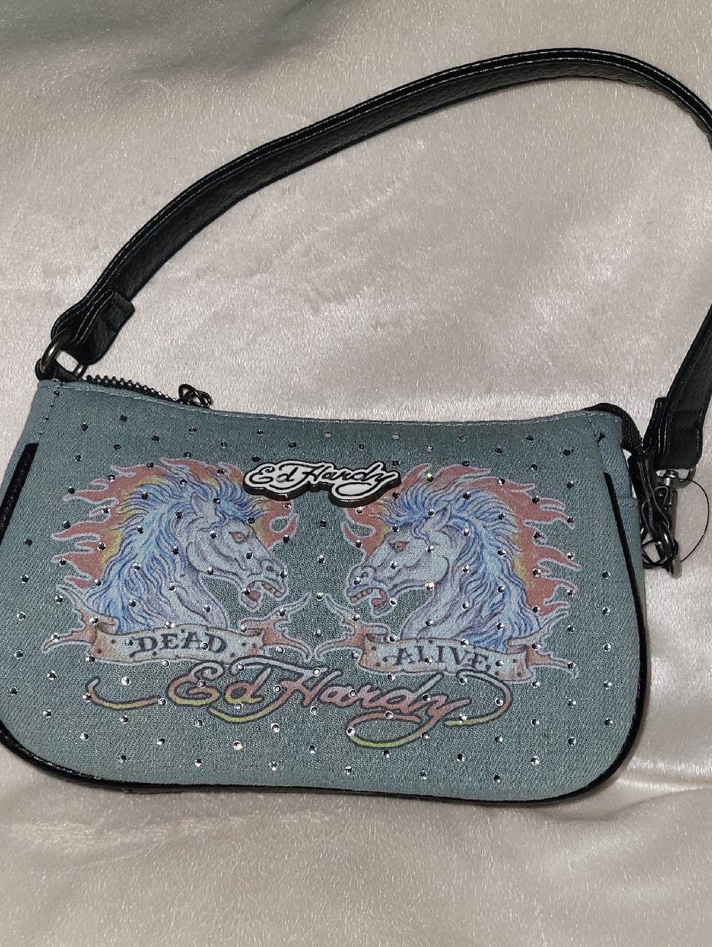 Ed Hardy DEAD OR ALIVE Denim Shoulder Bag